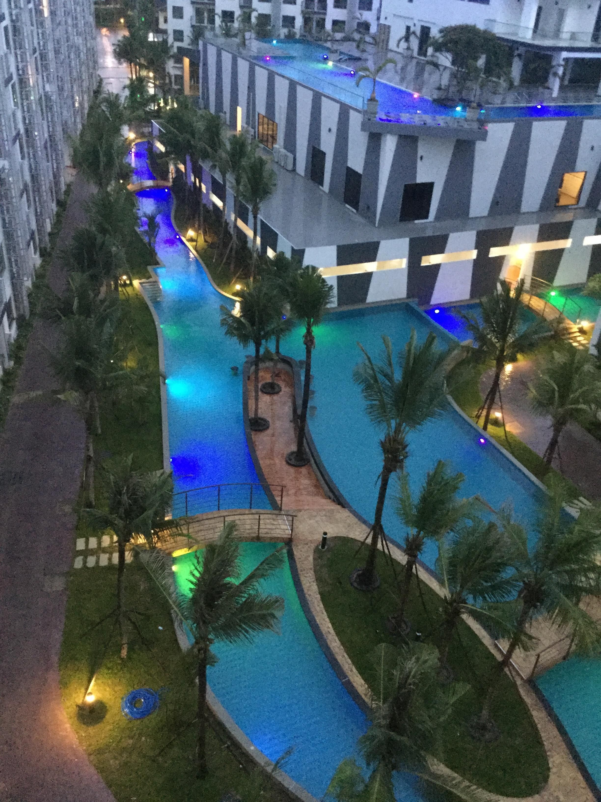 Outdoor pool, a rooftop pool, sun loungers