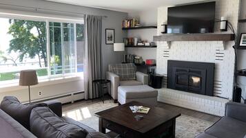 Smart TV, chimenea, Netflix y libros