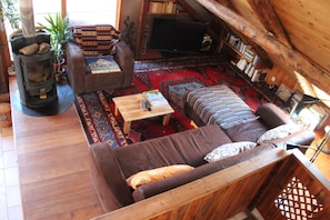 Smart TV, fireplace, DVD player, books