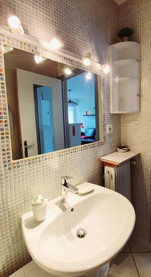 Shower, hair dryer - Renovated, quiet and sunny apartment with large courtyard and tennis lake 5 mins (Annecy-Le-Vieux)