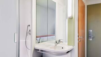 Shower, towels, soap, shampoo