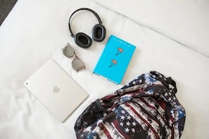 Desk, free WiFi, bed sheets