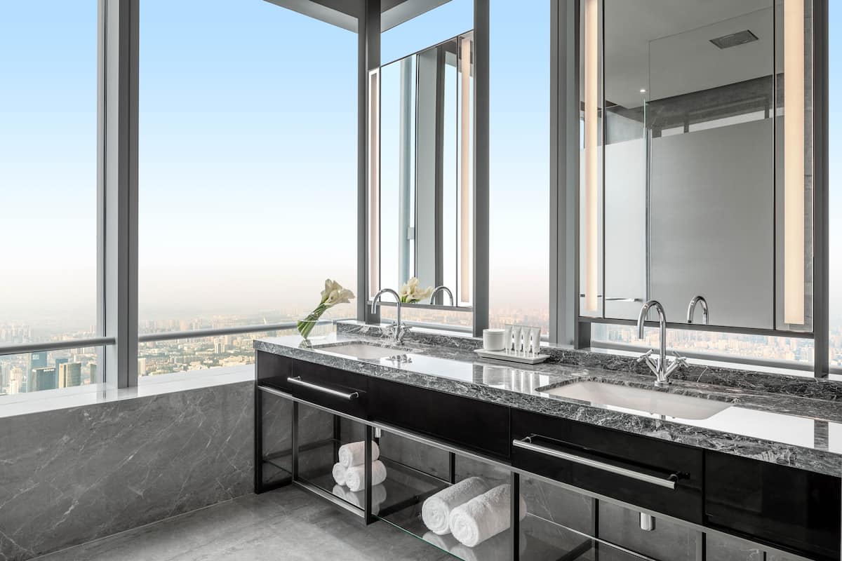 explorer suite | bathroom | separate bathtub and shower, deep-soaking bathtub