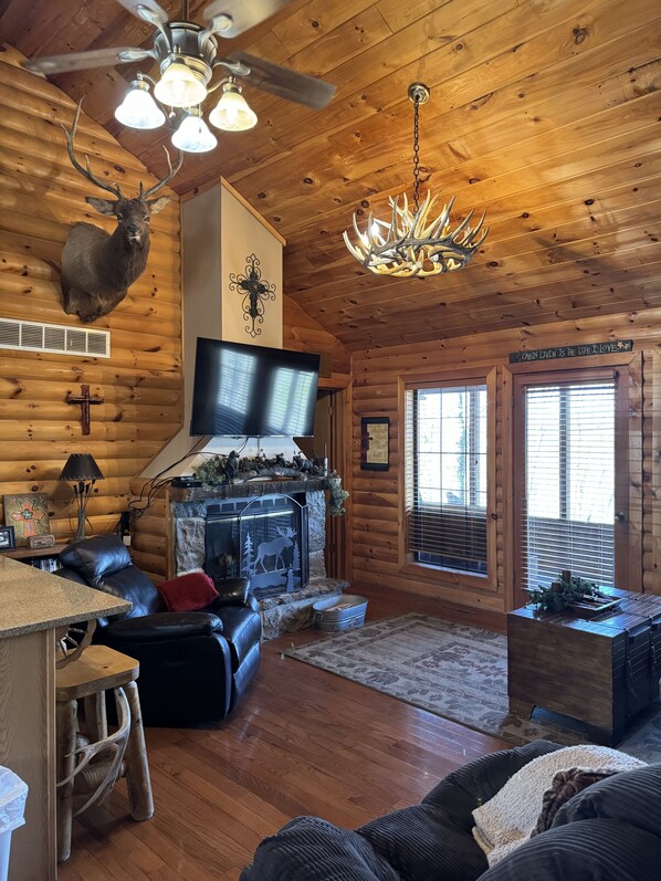 Smart-tv, pejs, dvd-afspiller, bøger