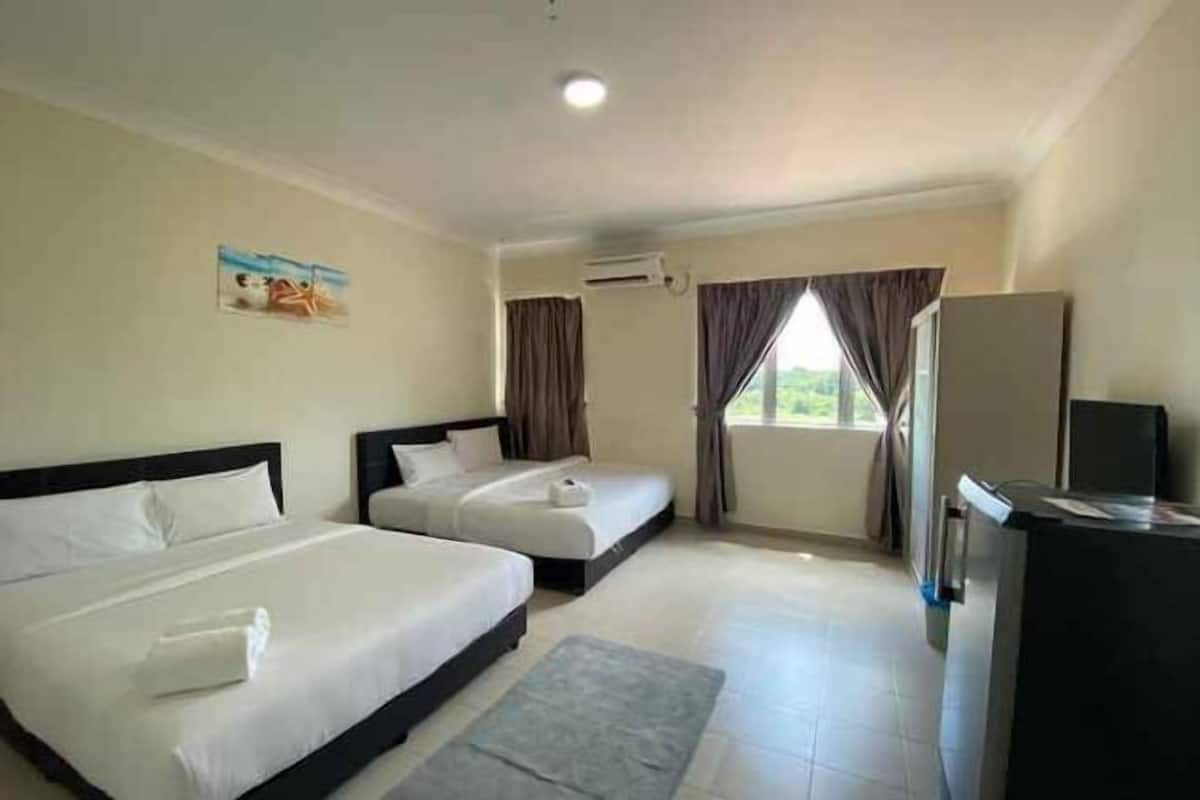 2 bedrooms, individually furnished, blackout drapes, soundproofing