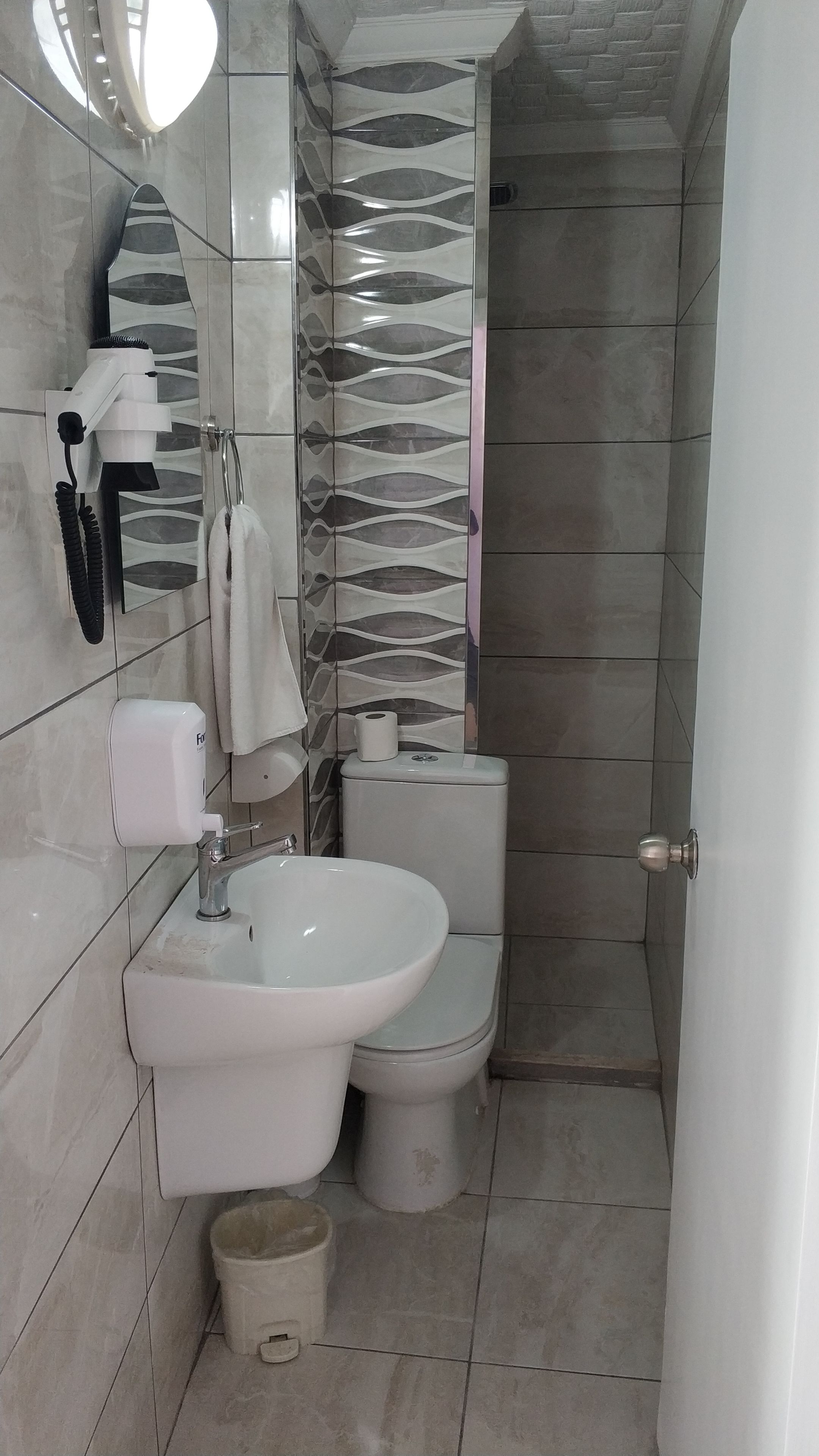 Shower, free toiletries, hair dryer, slippers