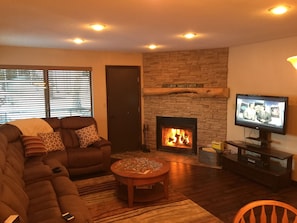 TV, fireplace, DVD player, table football