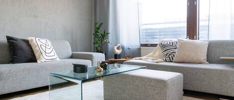 Premium Apartment, 1 Queen Bed, Non Smoking, City View | Living area | Flat-screen TV