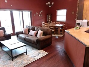 Televisión, chimenea, reproductor de DVD y libros 