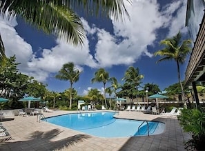 Main pool with restaurant/bar just below the condo.