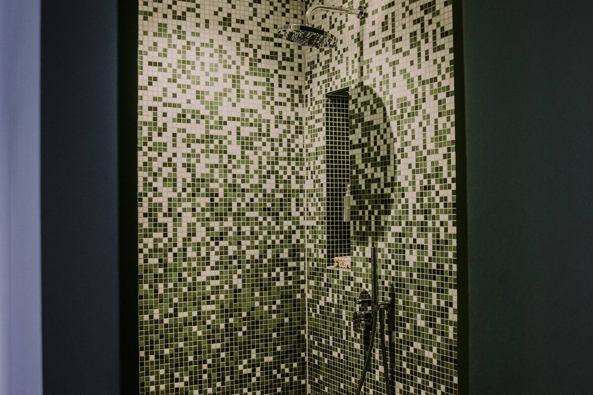 shower, rainfall showerhead, free toiletries, hair dryer