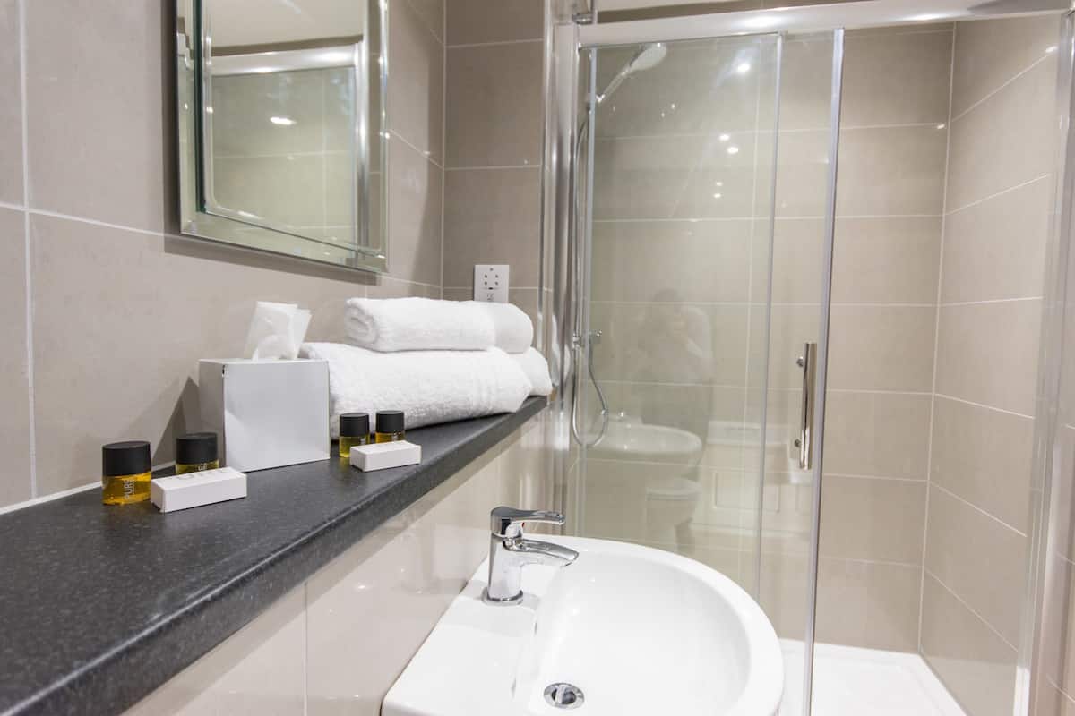 free toiletries, hair dryer, towels