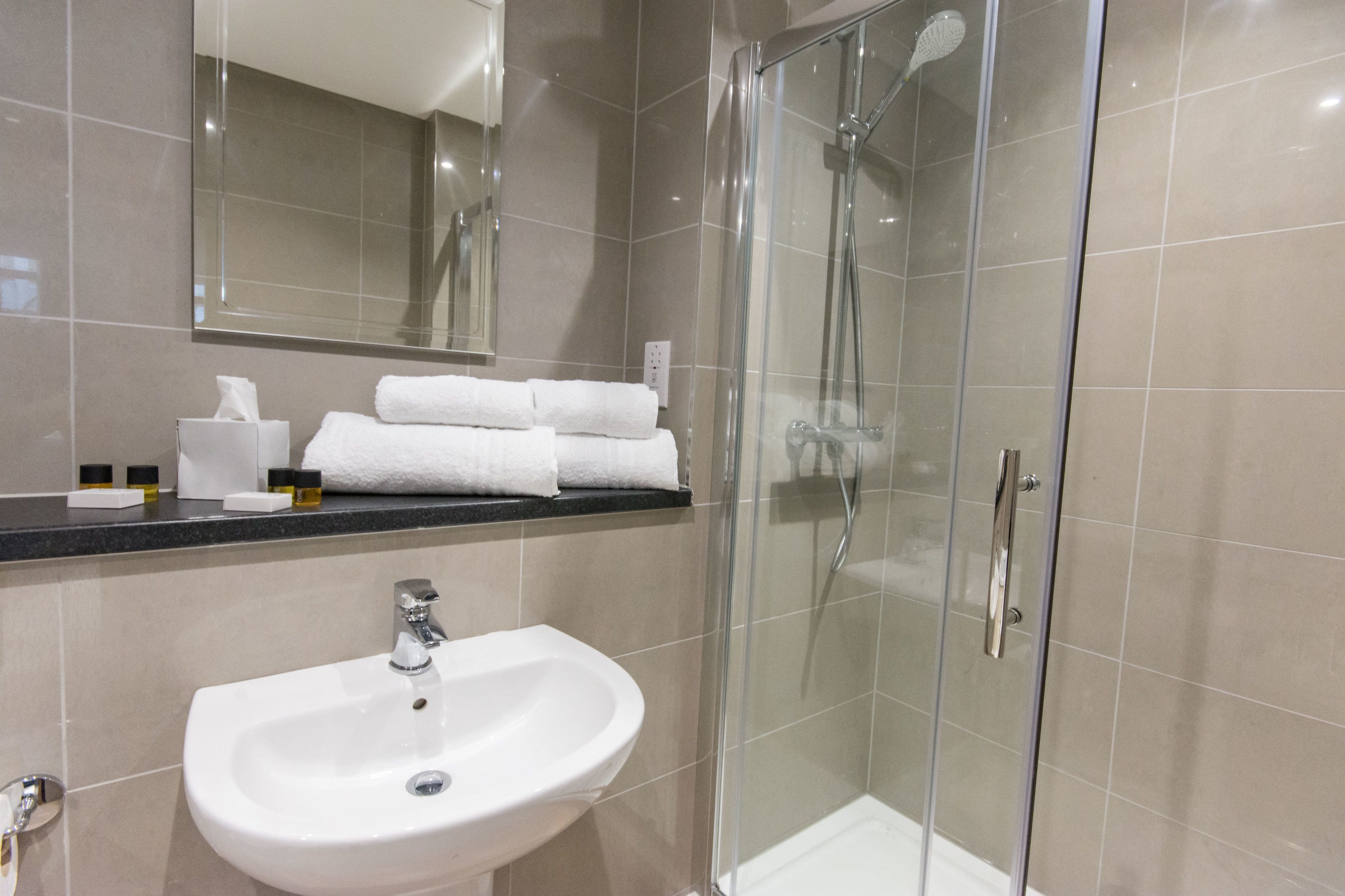 free toiletries, hair dryer, towels