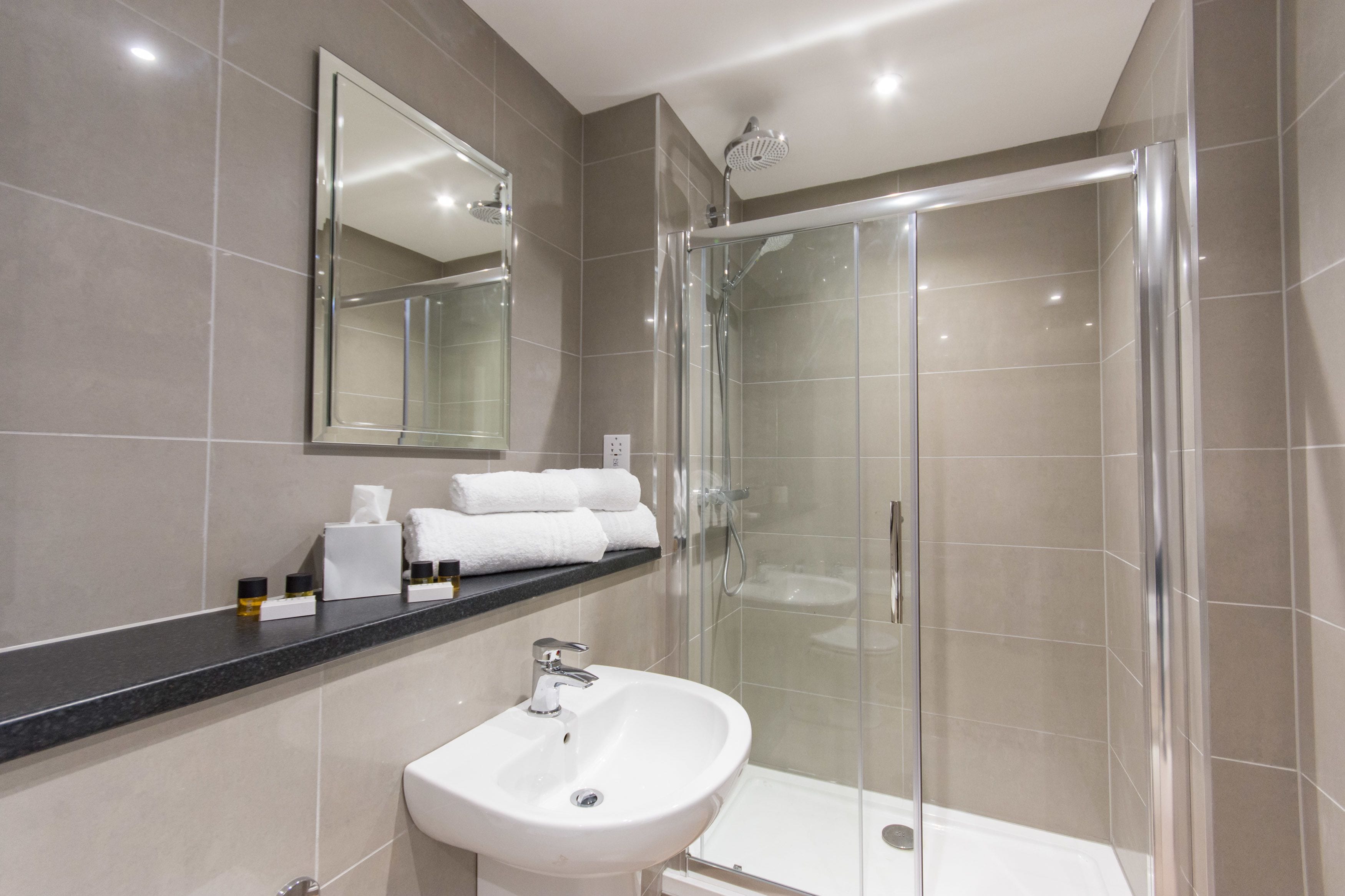 free toiletries, hair dryer, towels