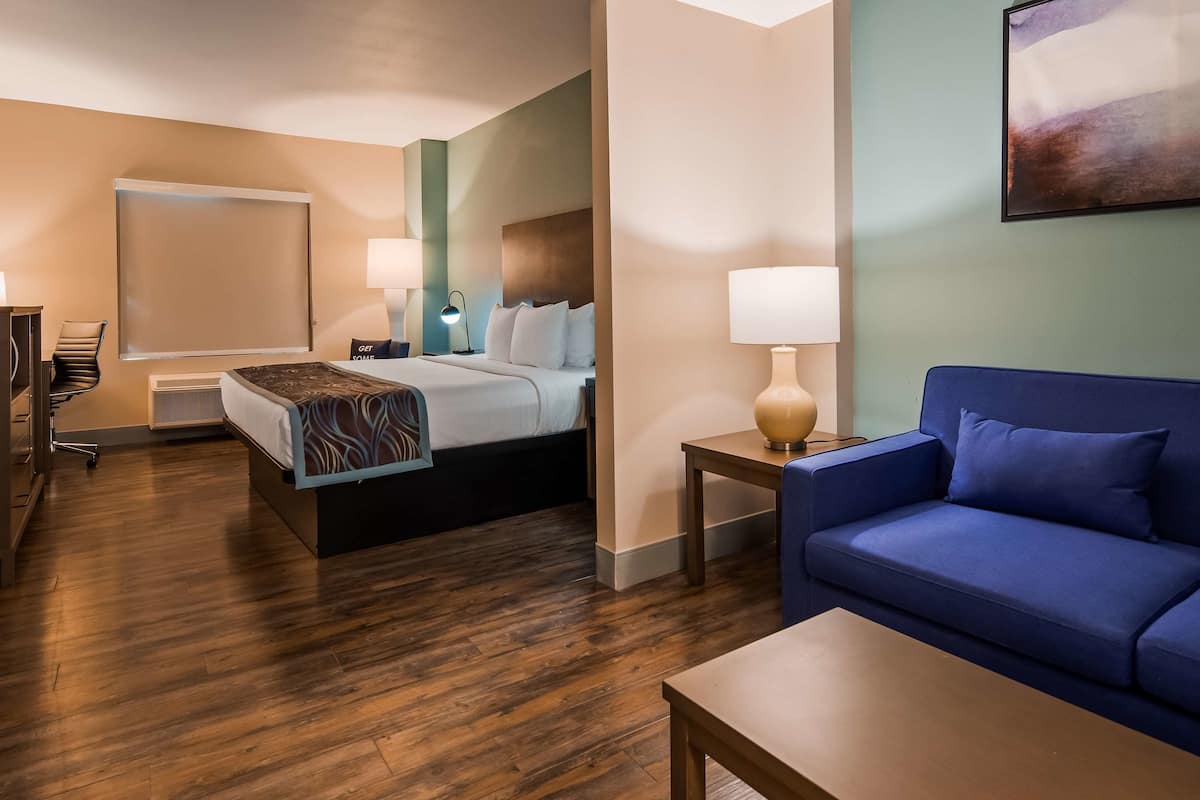 suite, 1 king bed, non smoking, refrigerator & microwave (with sofabed) | pillow-top beds, desk, iron/ironing board, cots/infant beds