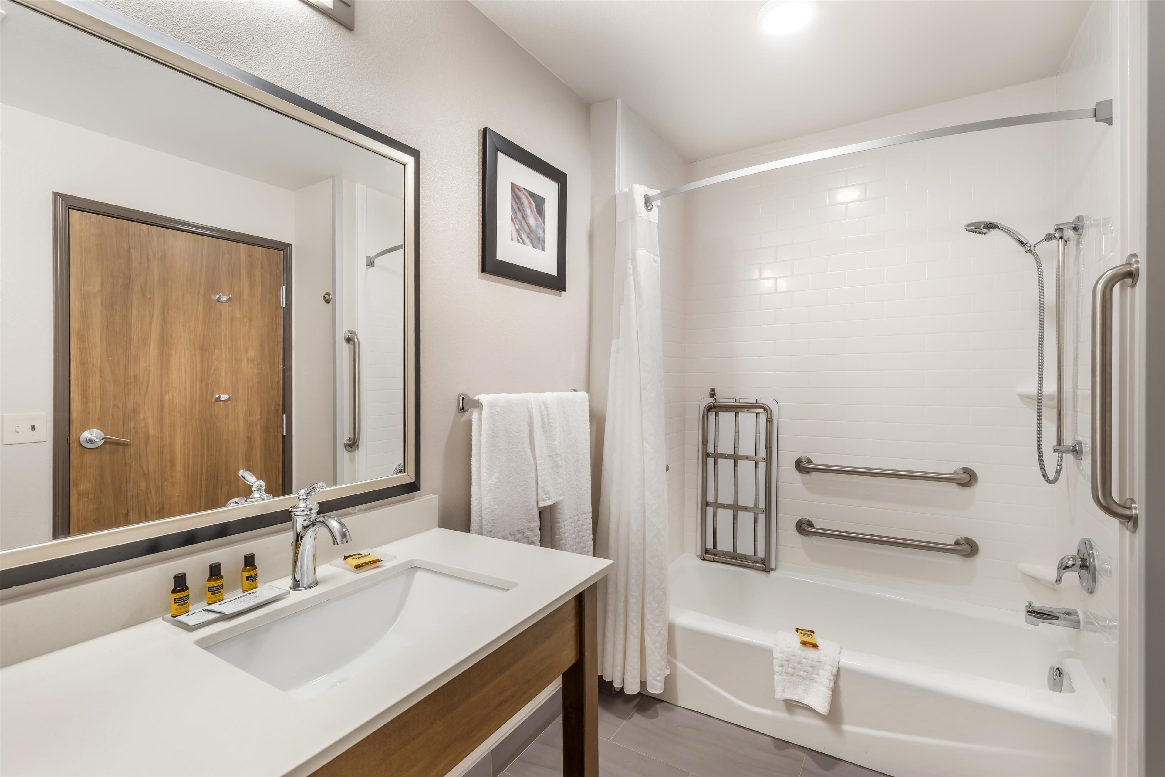 suite, 1 king bed with sofa bed, accessible, non smoking (with sofabed) | bathroom | combined shower/bathtub, free toiletries, hair dryer, towels