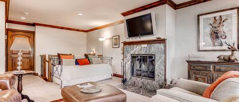 Condo, Multiple Beds (Centennial 2 Bedroom Condo unit no. 3) | Living room | TV, fireplace