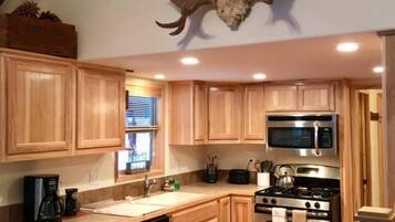 Microwave, stovetop, dishwasher, espresso maker