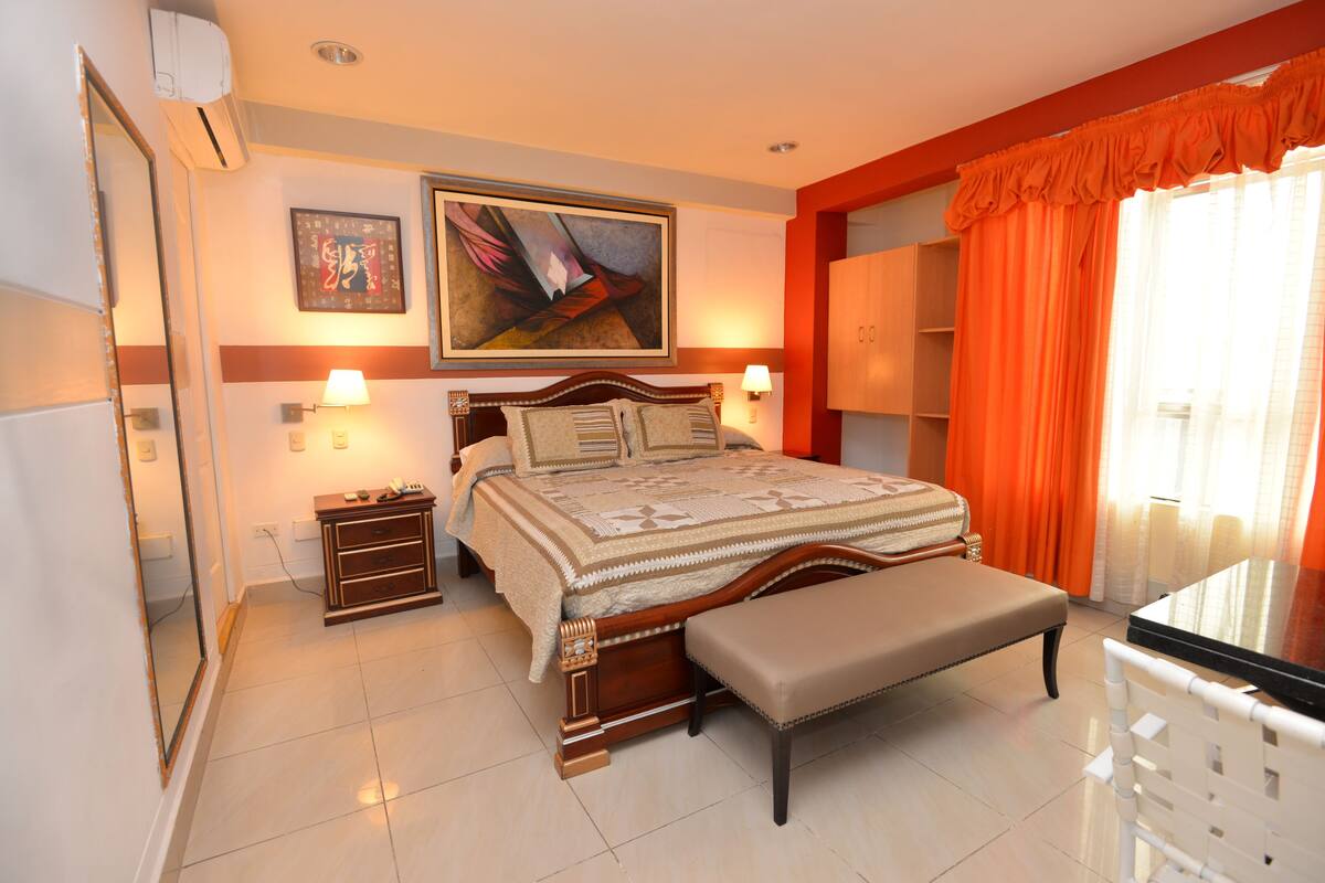 Desk, free WiFi, bed sheets