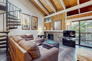 テレビ、暖炉、DVD プレーヤー