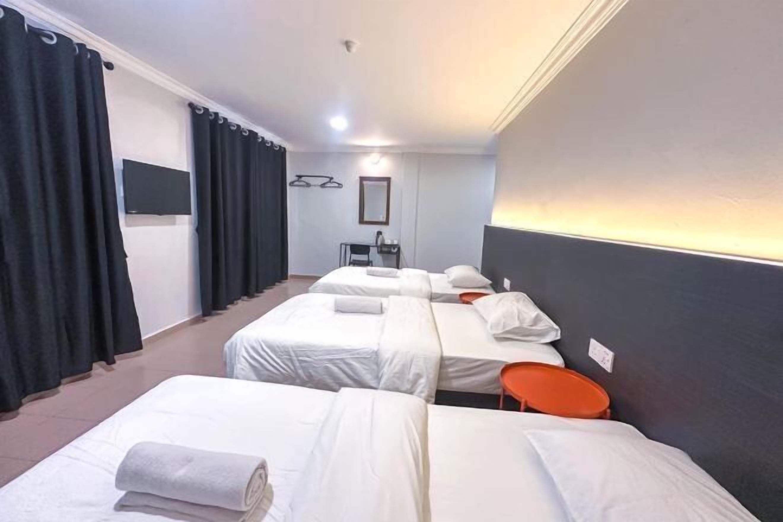 Desk, laptop workspace, free WiFi, bed sheets