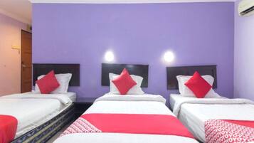 Desk, laptop workspace, free WiFi, bed sheets