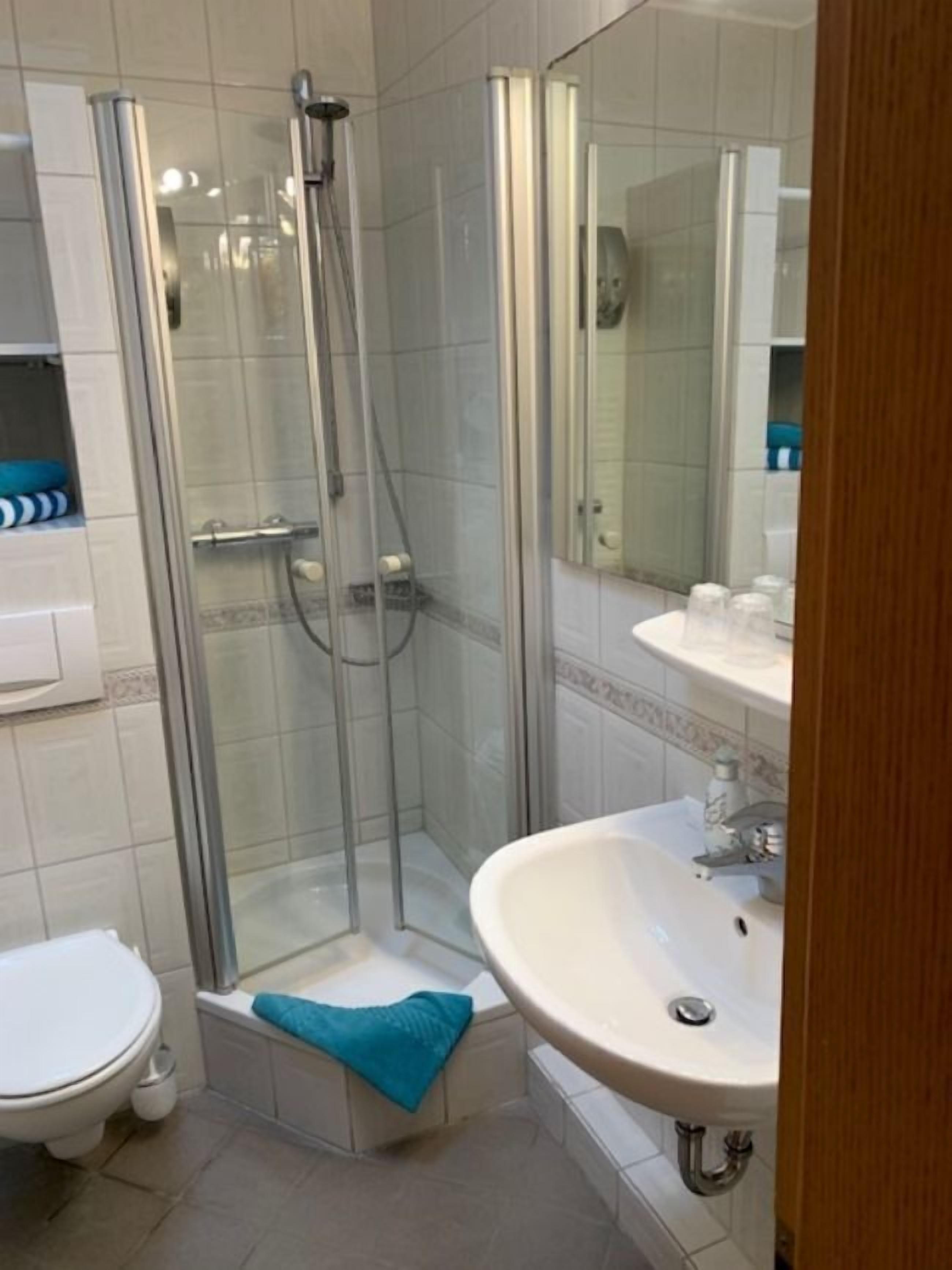 comfort studio, 1 king bed with sofa bed, non smoking | bathroom shower