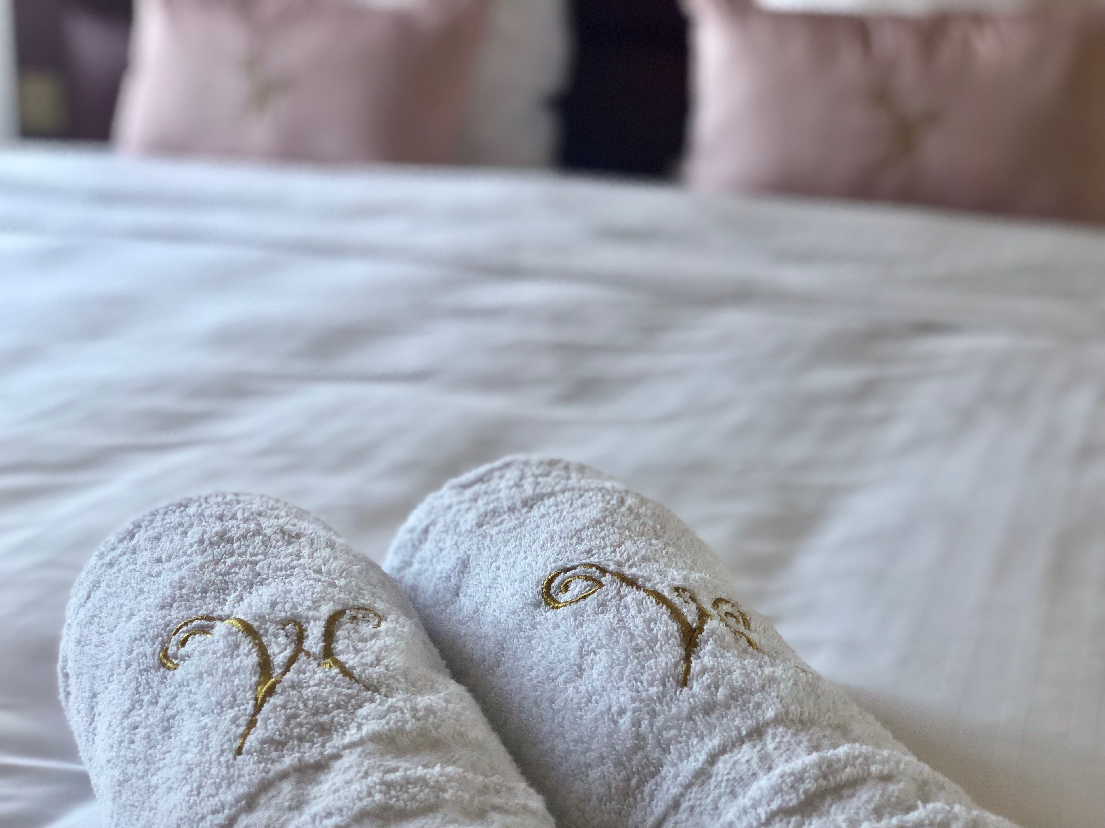 free toiletries, hair dryer, slippers, towels