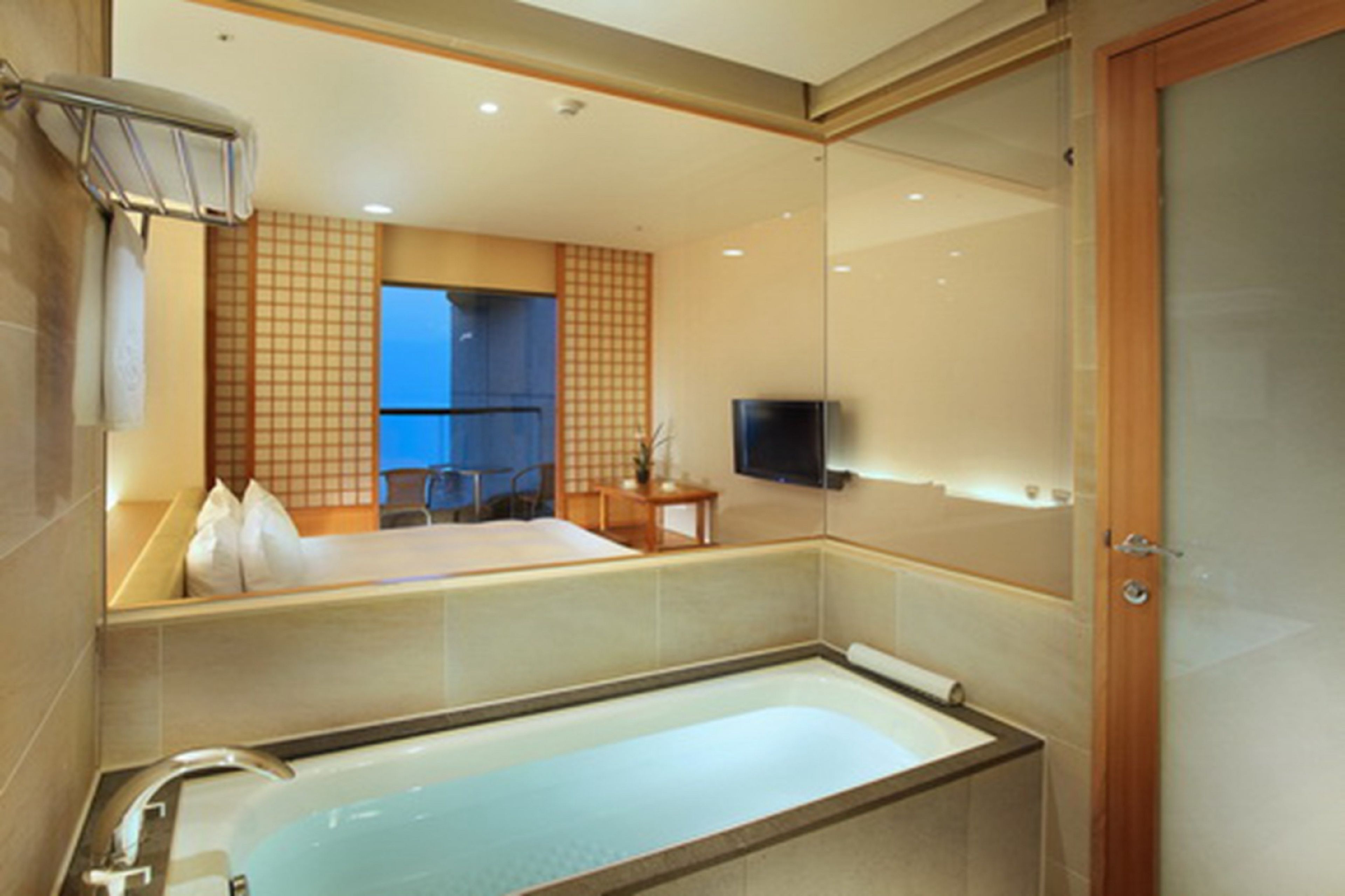 japanese and western (half lake view room) | bathroom | separate bathtub and shower, jetted bath, rainfall showerhead