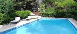 Outdoor pool, sun loungers