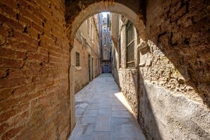 A narrow alleyway with brick walls and a stone-paved path. - Ai Turchesi (Venice)
