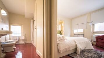 2 bedrooms, desk, blackout curtains, iron/ironing board