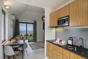 Fridge, microwave, stovetop, espresso maker