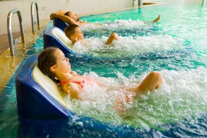 Swimmers enjoy the pool's multiple lanes.
