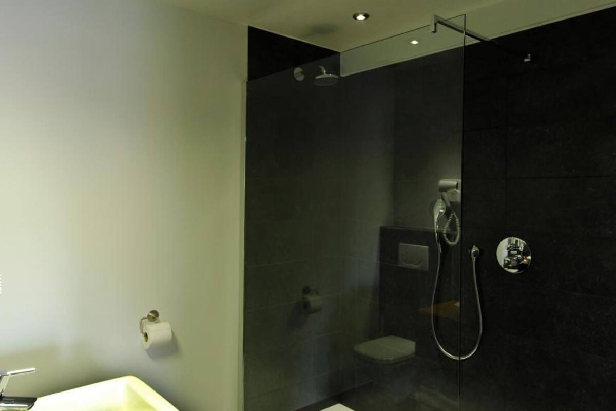 shower, rainfall showerhead, free toiletries, hair dryer