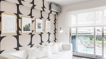 Panoramic Apartment, 1 Bedroom | Living area | 40-inch LCD TV with cable channels, TV, pay movies