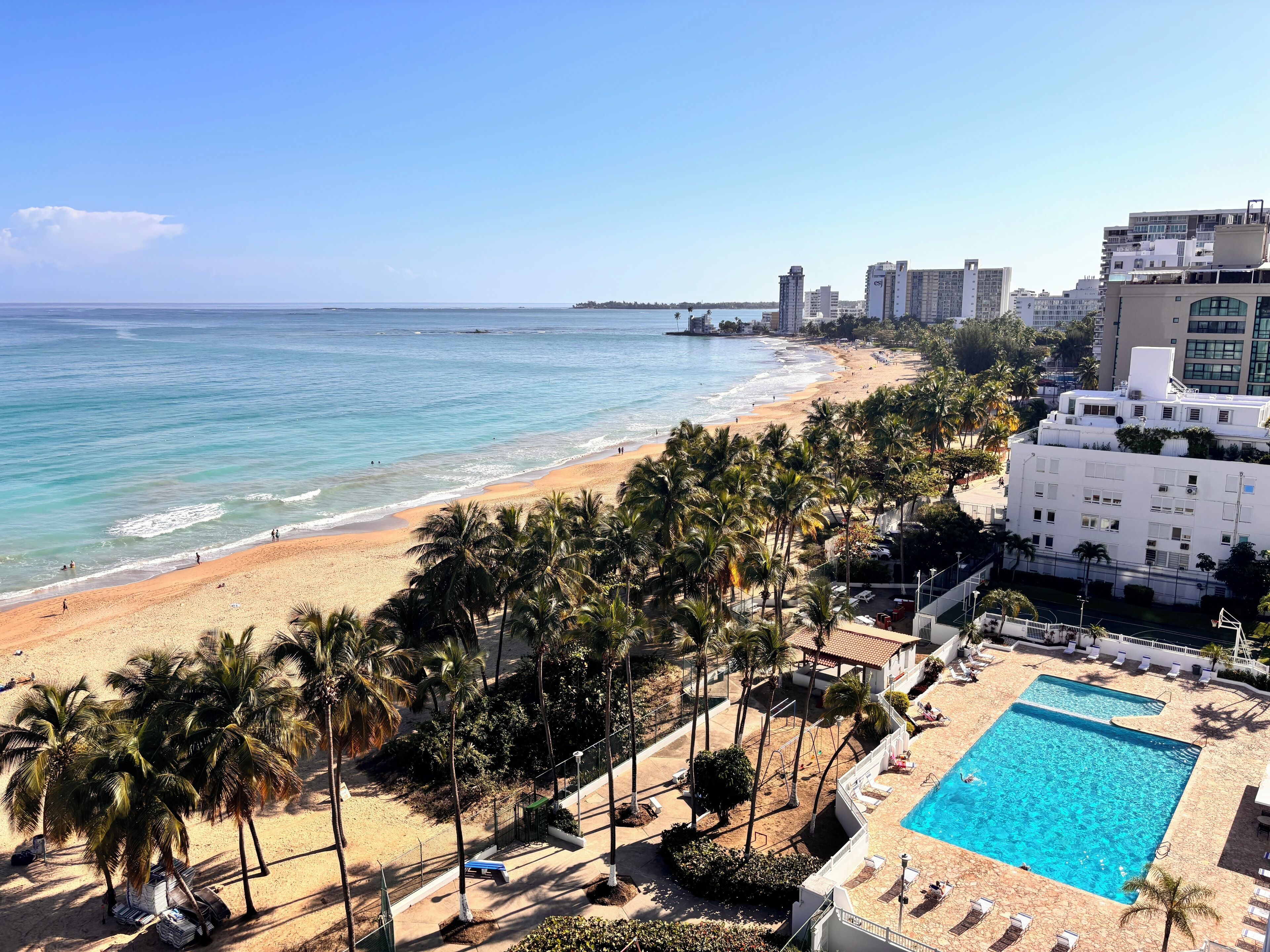 On the beach, sun loungers, beach towels