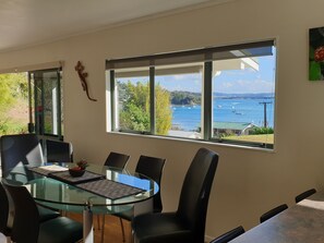 Dining - Bush backdrop, privacy and Bay views (McLeod Bay)