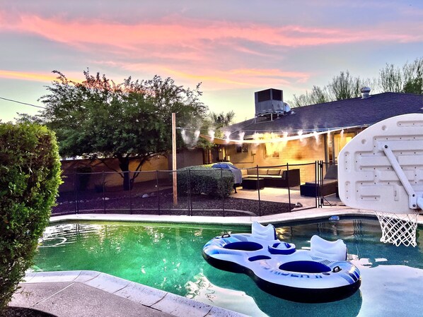 Outdoor pool, a heated pool - Mid-Century Modern Oasis . HEATED Private Pool . Misters . Ping Pong . Central (Phoenix)