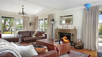 Télévision, cheminée, console de jeux vidéo