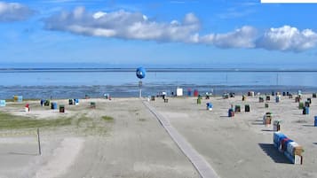 Beach nearby, sun loungers