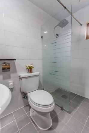 Douche, articles de toilette gratuits, sèche-cheveux, chaussons