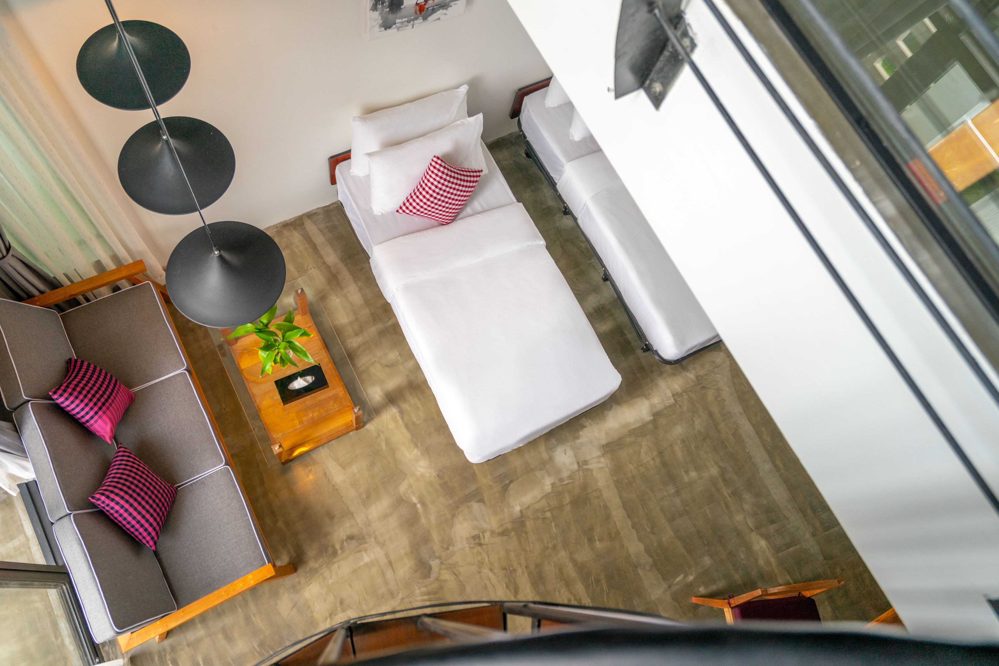 penthouse suite pool view with balcony | living room | 36-inch led tv with digital channels, tv