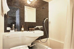 Shower, free toiletries, hair dryer, slippers