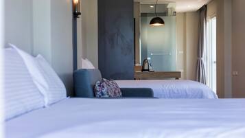 Panoramic Quadruple Room, 2 Double Beds, Non Smoking, Ocean View | Desk, blackout drapes, soundproofing, rollaway beds