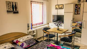 Desk, free WiFi, bed sheets