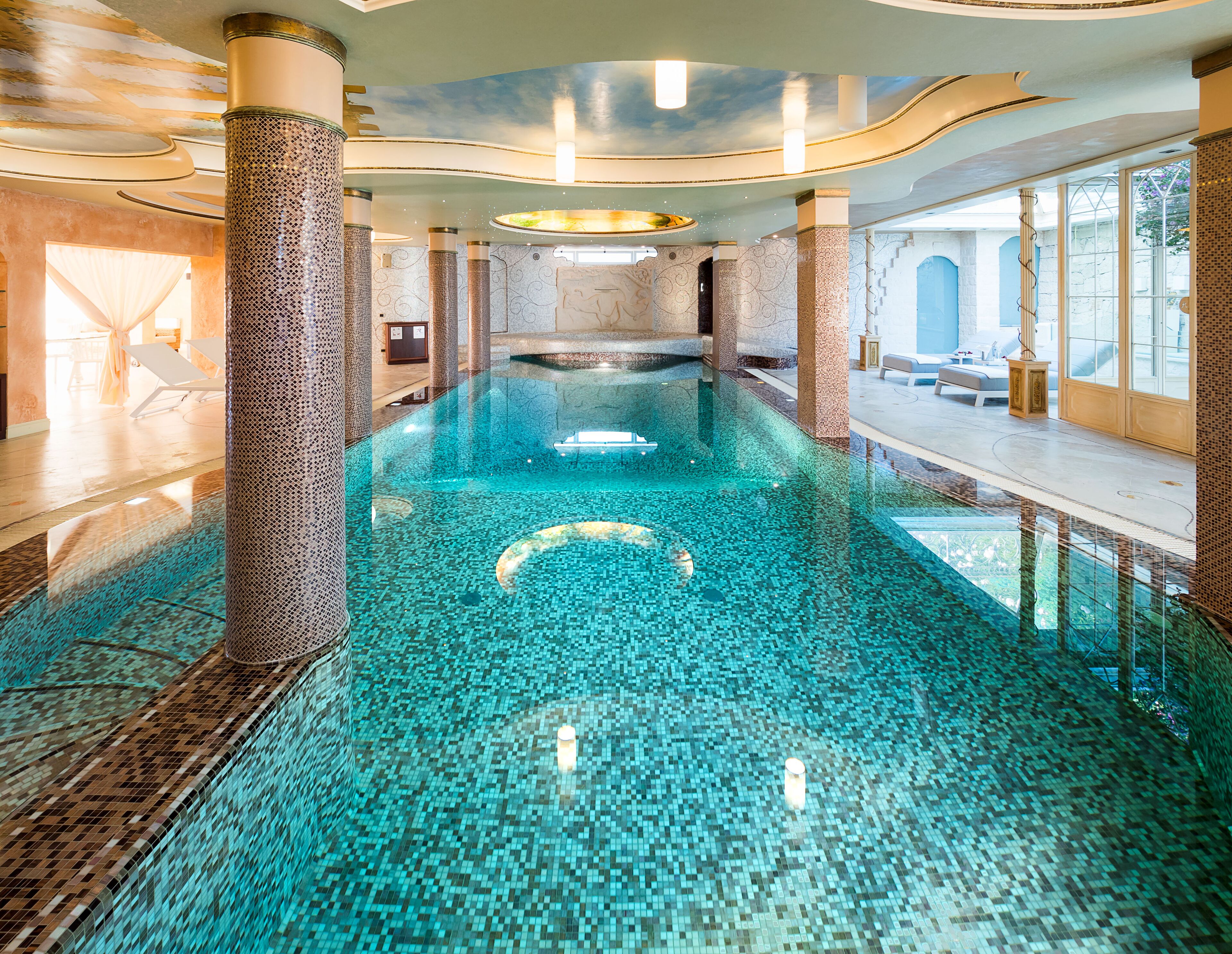 Outdoor pool, a heated pool, pool loungers