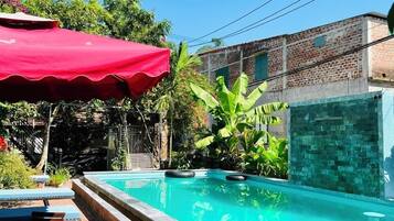Indoor pool, outdoor pool, sun loungers