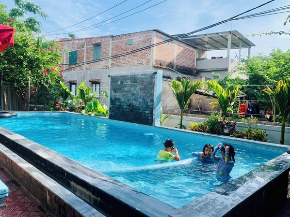 Indoor pool, outdoor pool, sun loungers