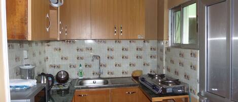 Standard Apartment | Private kitchen | Fridge, microwave, oven, stovetop